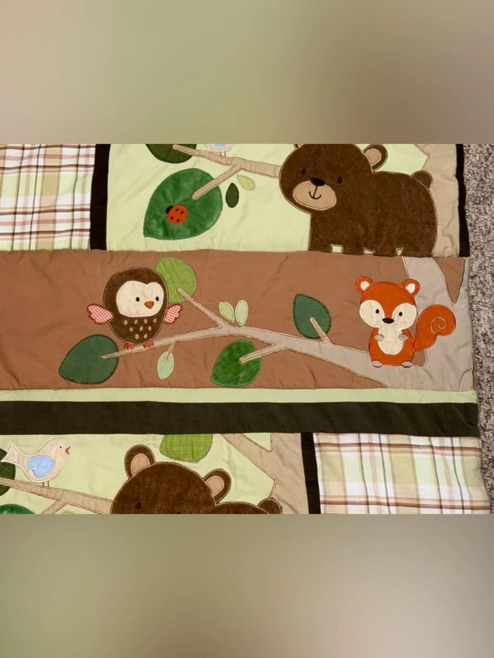 Plush Woodland Animal infant Quilt Brown & Green 50 x 35.5 bed‎ infant toddler
